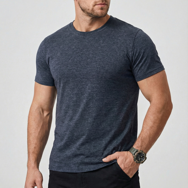 Muški ljetni T-shirt kratkih rukava s okruglim izrezom, slim fit, poliesterska mješavina, 180 g, za svakodnevnu upotrebu ljeti, proljeće i jesen.