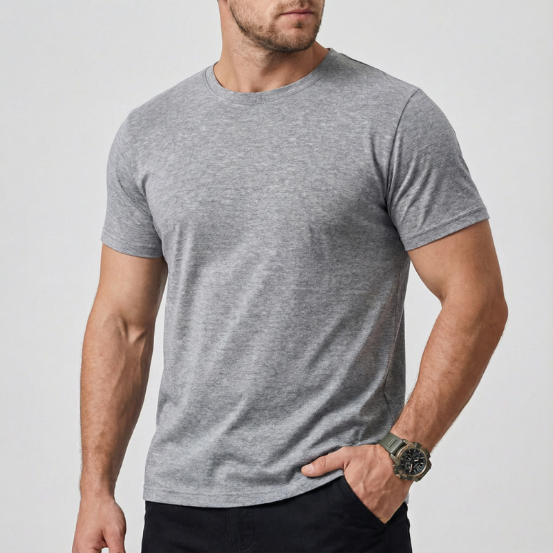 Muški ljetni T-shirt kratkih rukava s okruglim izrezom, slim fit, poliesterska mješavina, 180 g, za svakodnevnu upotrebu ljeti, proljeće i jesen.
