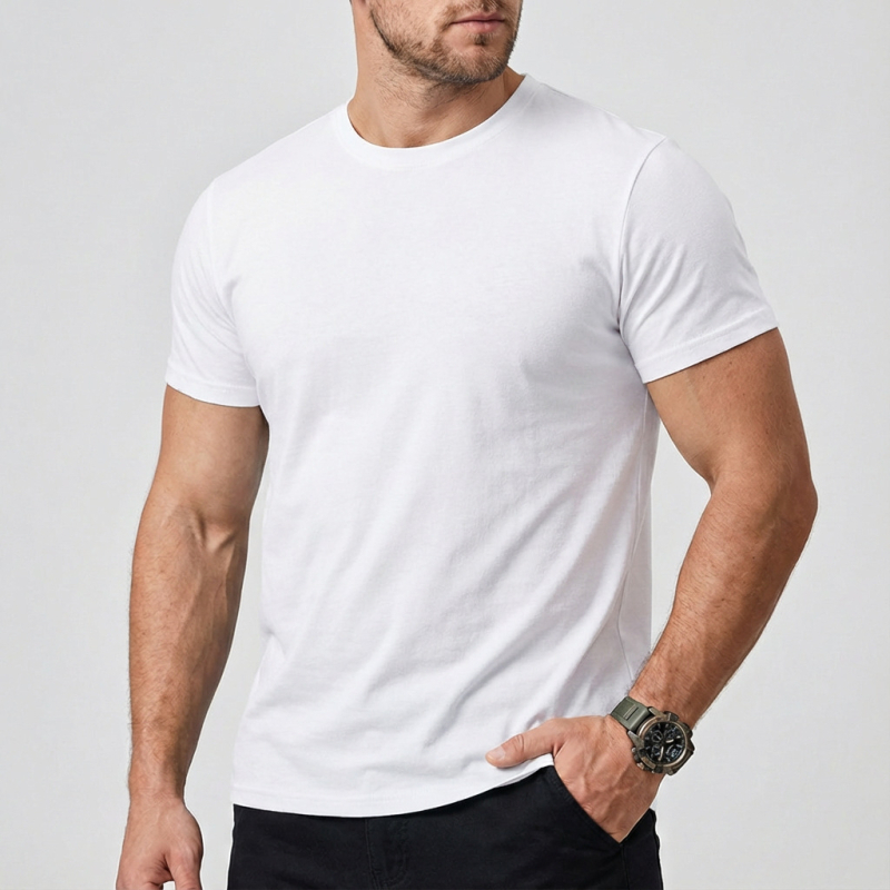 Muški ljetni T-shirt kratkih rukava s okruglim izrezom, slim fit, poliesterska mješavina, 180 g, za svakodnevnu upotrebu ljeti, proljeće i jesen.