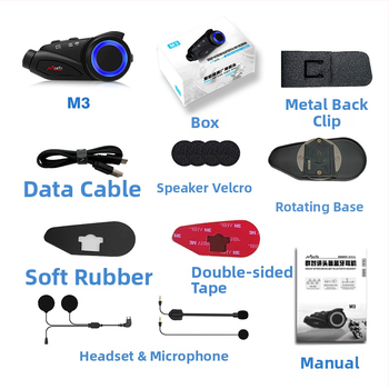 Maxto M3 Bluetooth slúchadlo na prilbu: interkom pre 6 osôb, dosah 1000 m, 360° otáčanie, Bluetooth 5.0, výdrž 36 h