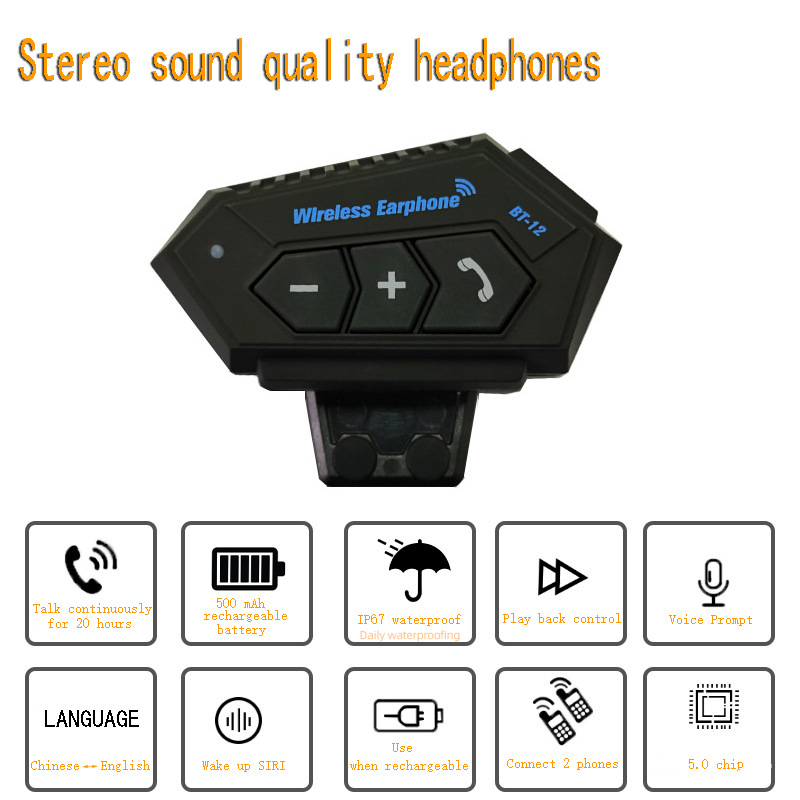 BT12 Bluetooth slušalica za kacigu, stereo zvuk, aktivno smanjenje šuma, 32 sati trajanja baterije, vodootporna za vožnju biciklom