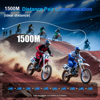 X10Pro biciklistički interkom slušalice s Mesh mrežom za do 6 sudionika, domet 1500 m, Bluetooth 5.0, stereo zvuk, glazba i pozivi, 33 h baterija