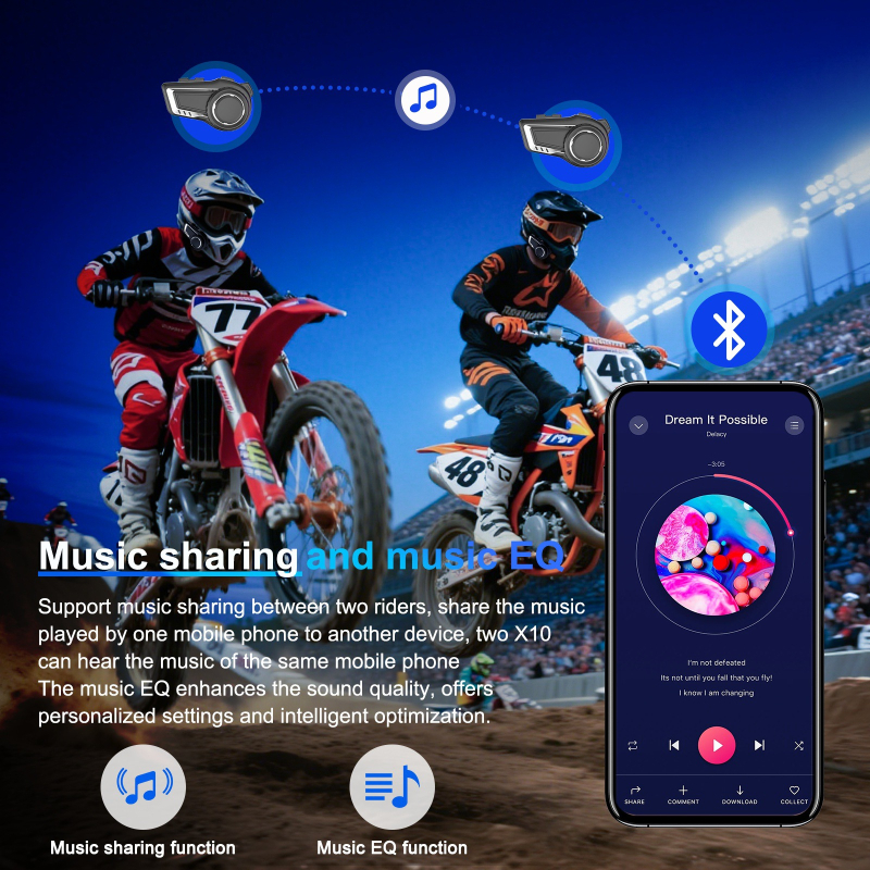 X10Pro biciklistički interkom slušalice s Mesh mrežom za do 6 sudionika, domet 1500 m, Bluetooth 5.0, stereo zvuk, glazba i pozivi, 33 h baterija