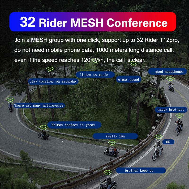 T12PRO MESH interkom kaciga za motocikle s ugrađenim Bluetooth headsetom — 32-korisnička mesh mreža, kaciga s potpuno licem