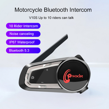 PHXIN V10S Bluetooth ενδοεπικοινωνία κράνος μοτοσικλέτας, για 10 χρήστες, αδιάβροχο, μείωση θορύβου, φωνητικός έλεγχος