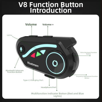 Bluetooth slúchadlo do prilby na motorke V8 – 30 h výdrže, vodotesné, potlačenie šumu, stereo, Qualcomm QCC, dvojité pripojenie k telefónom