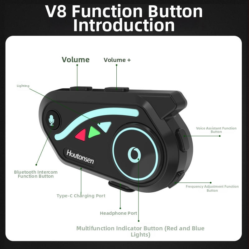 Bluetooth slúchadlo do prilby na motorke V8 – 30 h výdrže, vodotesné, potlačenie šumu, stereo, Qualcomm QCC, dvojité pripojenie k telefónom