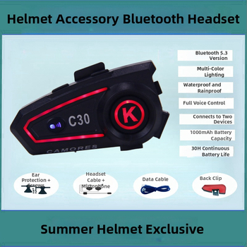 Headset Bluetooth pentru cască de motocicletă, Bluetooth 5.0, rază de 10 m, impermeabil cu reducere a zgomotului, autonomie 60 h, stereo dual, control vocal