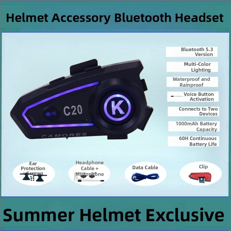 Headset Bluetooth pentru cască de motocicletă, Bluetooth 5.0, rază de 10 m, impermeabil cu reducere a zgomotului, autonomie 60 h, stereo dual, control vocal