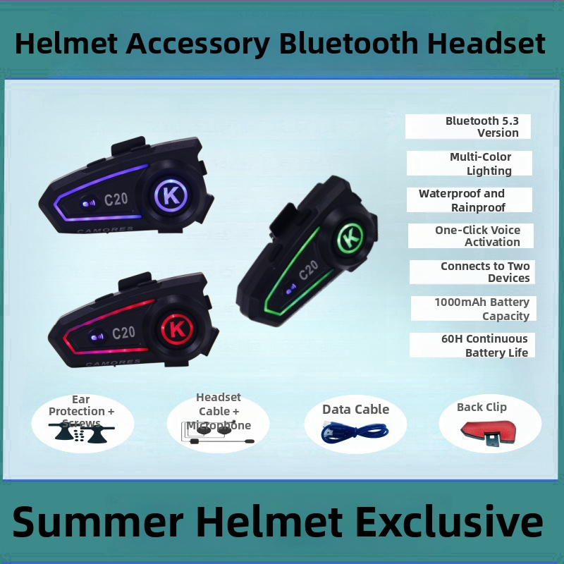 Headset Bluetooth pentru cască de motocicletă, Bluetooth 5.0, rază de 10 m, impermeabil cu reducere a zgomotului, autonomie 60 h, stereo dual, control vocal
