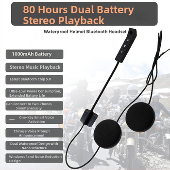 Bluetooth headset do prilby na motorku (80 hodín batérie, Bluetooth 5.0, dosah 10 m, vodotesný, stereo)