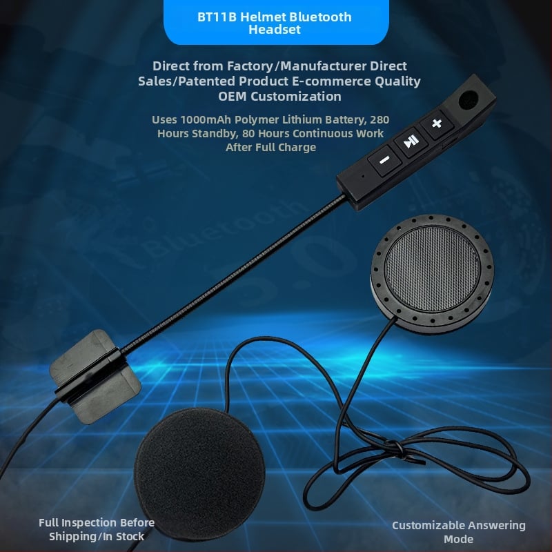 Bluetooth headset do prilby na motorku (80 hodín batérie, Bluetooth 5.0, dosah 10 m, vodotesný, stereo)
