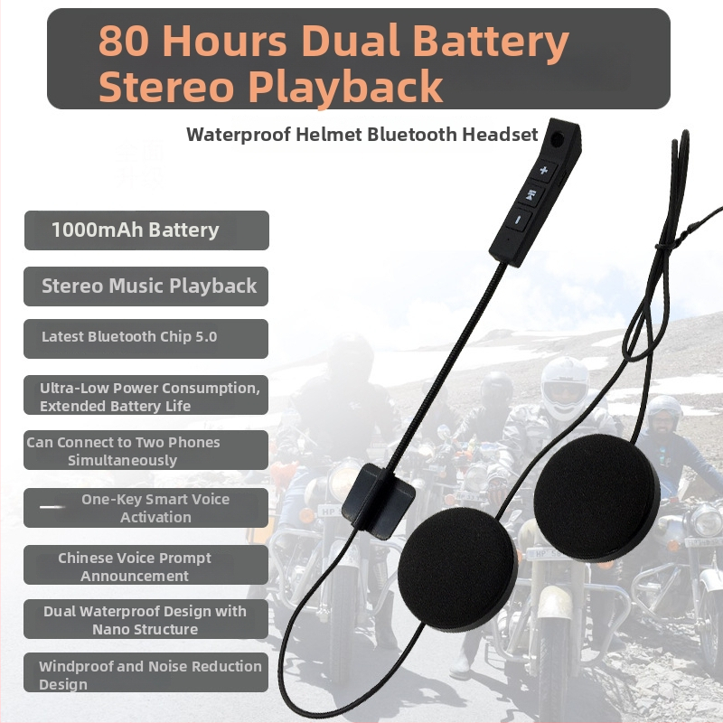 Bluetooth headset do prilby na motorku (80 hodín batérie, Bluetooth 5.0, dosah 10 m, vodotesný, stereo)