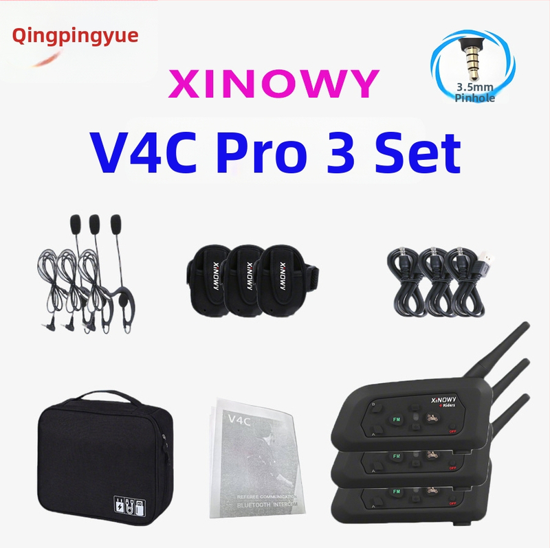 xinowy V4c PRO futbalový rozhodca komunikačné slúchadlo, Bluetooth 3.0, Interkom so znížením šumu, 4 osoby súčasne hovoria, 12 h batéria, 3-dielny set s vreckom na uloženie