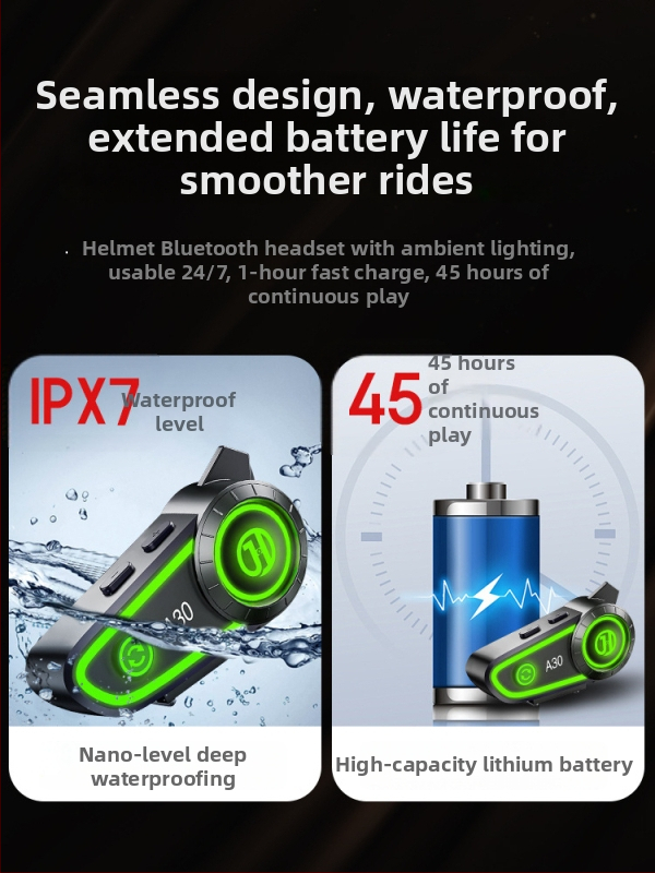 Hengjiang-A30 vodootporna Bluetooth slušalica za kacige motociklista – Kompatibilna s kacigama full-face i half-face – Duga trajnost baterije – hands-free pozivi