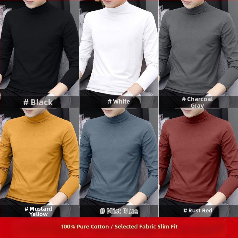 Muška pamučna majica s dugačkim rukavima i stojećim ovratnikom, slim fit, tanak materijal (100% pamuk; stojeći ovratnik; dugi rukavi; slim fit)