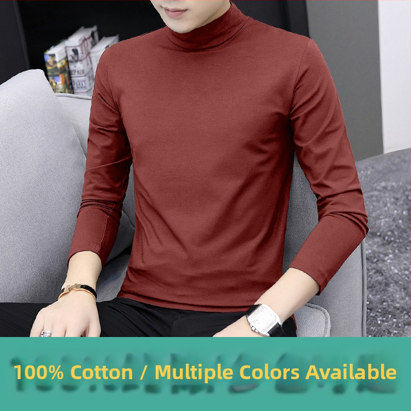 Muška pamučna majica s dugačkim rukavima i stojećim ovratnikom, slim fit, tanak materijal (100% pamuk; stojeći ovratnik; dugi rukavi; slim fit)