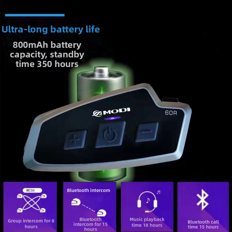 MODI 60R Motocyklové interkom slúchadlo Bluetooth 5.1, dosah 1000 m, vodeodolné, One-Touch networking, hudba a ovládanie hlasom