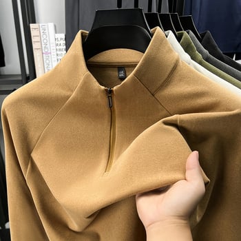 Ανδρικό φλις φούτερ με ψηλό γιακά και φερμουάρ, πολυεστέρας 81–90%, κανονικό πάχος