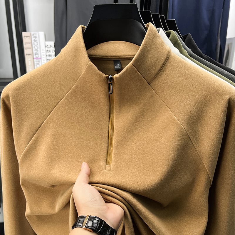 Ανδρικό φλις φούτερ με ψηλό γιακά και φερμουάρ, πολυεστέρας 81–90%, κανονικό πάχος