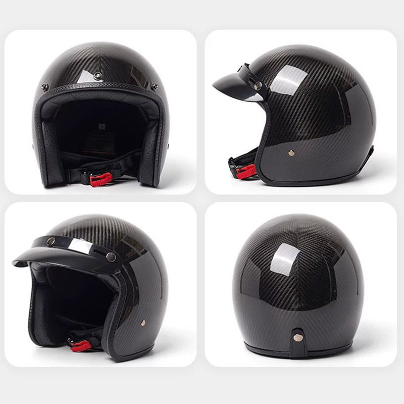 Cască de motocicletă din fibră de carbon 3/4, stil retro american, Huanshou, pentru adulți, călătorii, certificat 3C