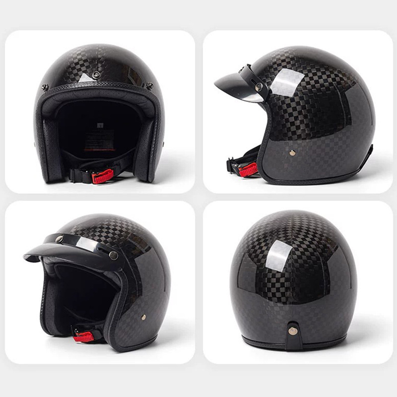 Cască de motocicletă din fibră de carbon 3/4, stil retro american, Huanshou, pentru adulți, călătorii, certificat 3C