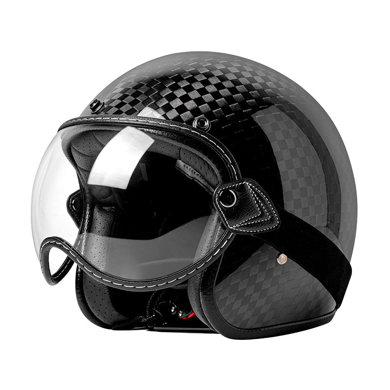 Cască de motocicletă din fibră de carbon 3/4, stil retro american, Huanshou, pentru adulți, călătorii, certificat 3C