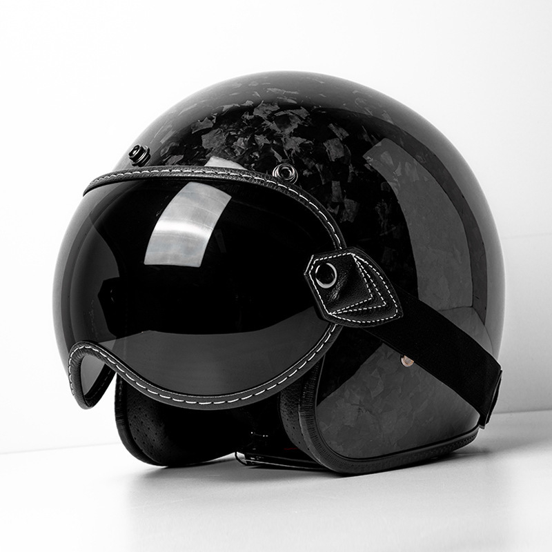 Cască de motocicletă din fibră de carbon 3/4, stil retro american, Huanshou, pentru adulți, călătorii, certificat 3C