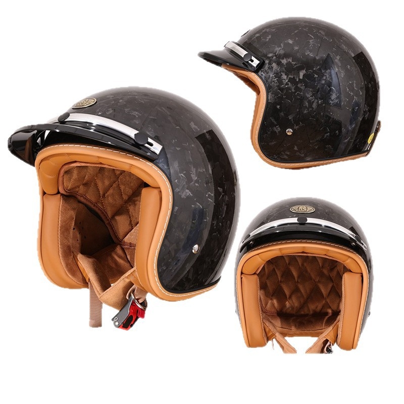 Cască de motocicletă din fibră de carbon 3/4, stil retro american, Huanshou, pentru adulți, călătorii, certificat 3C
