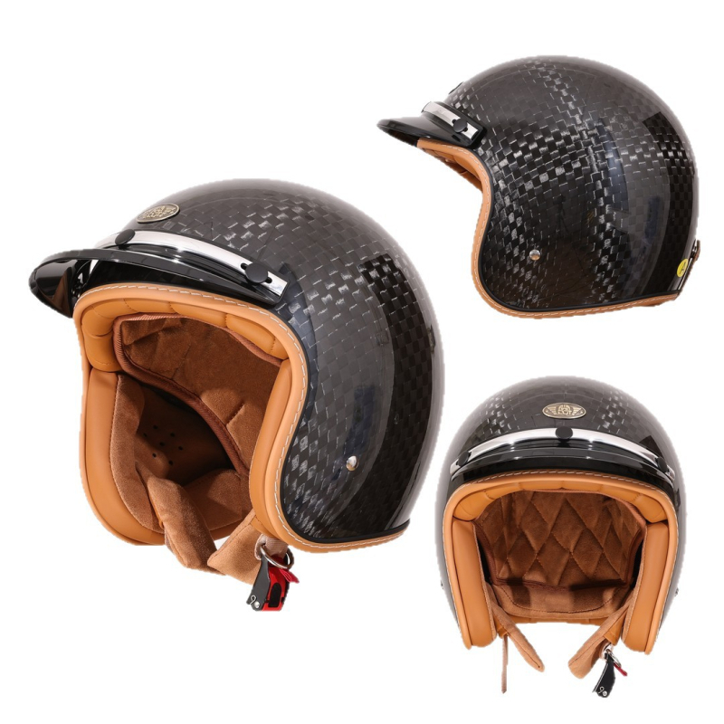 Cască de motocicletă din fibră de carbon 3/4, stil retro american, Huanshou, pentru adulți, călătorii, certificat 3C