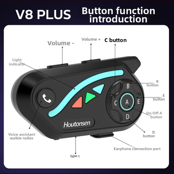 V8Plus Bluetooth ενδοεπικοινωνία μοτοσικλέτας, 1 προς 7 σε πραγματικό χρόνο, εμβέλεια 1500 μ., κοινή χρήση μουσικής, έξυπνη μείωση θορύβου
