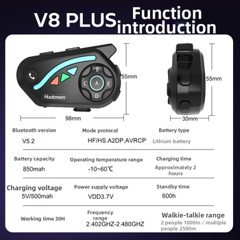 V8Plus Bluetooth ενδοεπικοινωνία μοτοσικλέτας, 1 προς 7 σε πραγματικό χρόνο, εμβέλεια 1500 μ., κοινή χρήση μουσικής, έξυπνη μείωση θορύβου