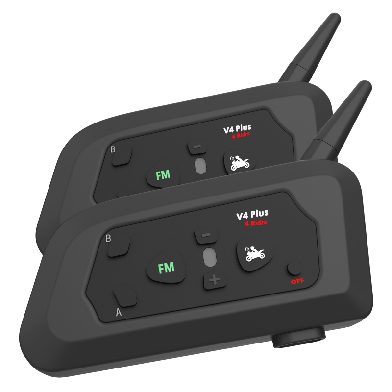 V4 Bluetooth interkom za motociklističku kacigu za 4 osobe – real-time komunikacija do 1500 m, IP67 vodootporan, Bluetooth 5.0 višepunktna veza, 30 h trajanje baterije, smanjenje buke
