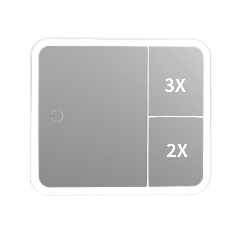 Sminktükör nagyítással és forgó funkcióval, asztali sminktükör ABS kerettel és ezüst tükörrel, háromszín töltés, logó nyomtatható