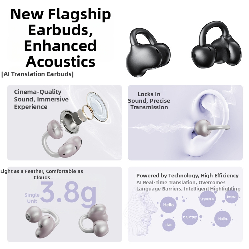 Open-Ear Bluetooth slušalice s AI prijevodom, vodootporne, trajanje baterije 4–8 h, Bluetooth 5.4