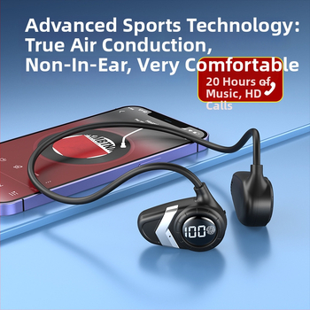 Casti Bluetooth cu conductie osoasa, design deschis pentru ureche, ecran digital, Bluetooth 5.0, autonomie de peste 8 ore