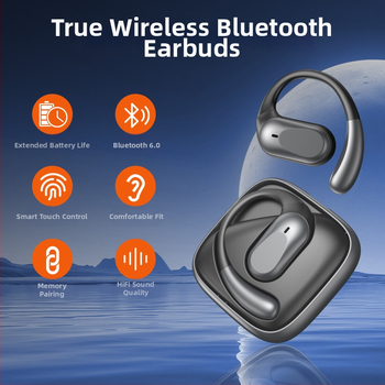 Bluetooth sport slušalice s otvorenim uhom i ušnom kopčom, stereo zvuk, Bluetooth 5.4, domet 10 m, trajanje baterije 4–8 sati