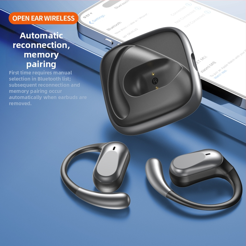 Bluetooth sport slušalice s otvorenim uhom i ušnom kopčom, stereo zvuk, Bluetooth 5.4, domet 10 m, trajanje baterije 4–8 sati