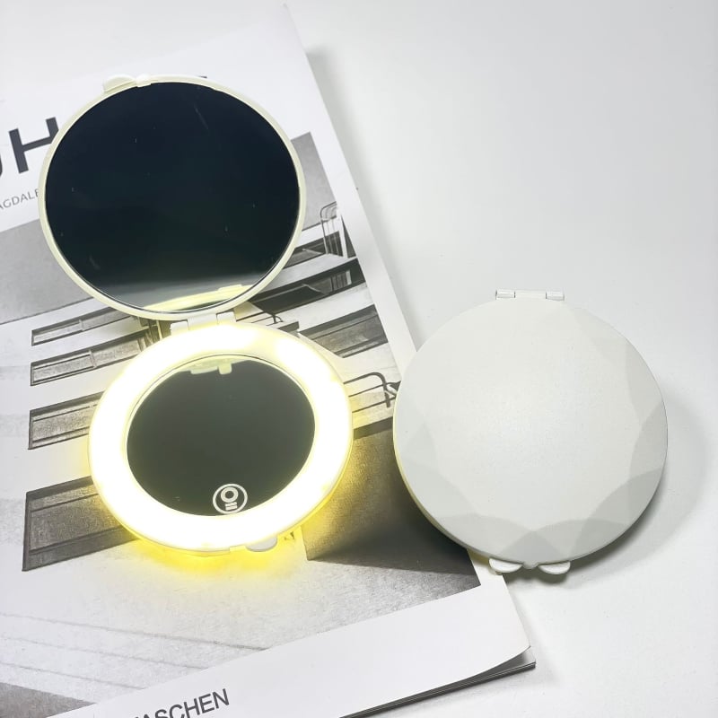 LED ogledalo za šminkanje, prijenosno ručno, sklopno okruglo ogledalo s lampom i 2x povećanjem