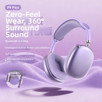 P9Plus Bežične over‑ear slušalice Bluetooth 5.3, domet 10 m, redukcija buke, trajanje baterije preko 8 sati, traka za glavu s pamukastim jastučićima