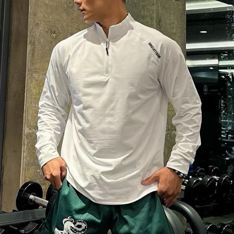 Muško sportsko majico s dugim rukavima, slobodnog kroja, s poluzipom, za trčanje, vožnju bicikla i košarkaški trening u jesenskoj sezoni