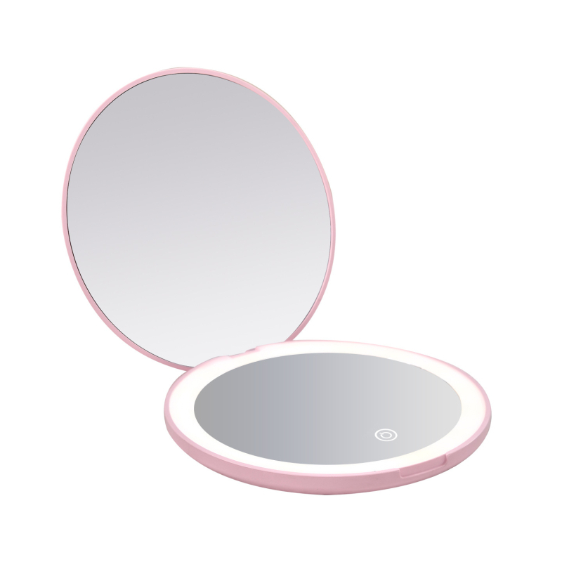 Ogledalo za šminku, dvostrano, 5x povećanje, kružno s preklopnim poklopcem, prijenosno