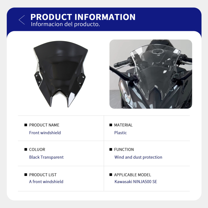 Prednji vjetrodeflektor za Kawasaki Ninja 500 SE - Jenik, otporan na vjetar i prašinu, kompatibilan s Kawasaki motociklom