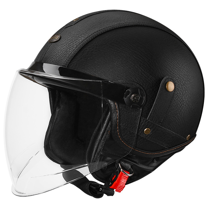3C certificirani motociklistički šlem 3/4, kožni, unisex, retro stil za skutere, za sve sezone