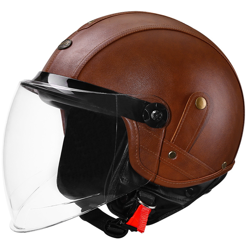 3C certificirani motociklistički šlem 3/4, kožni, unisex, retro stil za skutere, za sve sezone