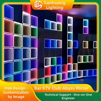 3D nekonečné zrkadlo pre bary a kaviarne — dynamické viacvrstvové s neon LED osvetlením (Model: Led abyss light; Materiál: hliník + akrylový svetelný vodič; Rozmery a hrúbka na mieru)