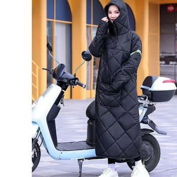Geacă de vânt pentru motocicletă electrică, căptușită cu fleece, lungă, cu protecții pentru genunchi