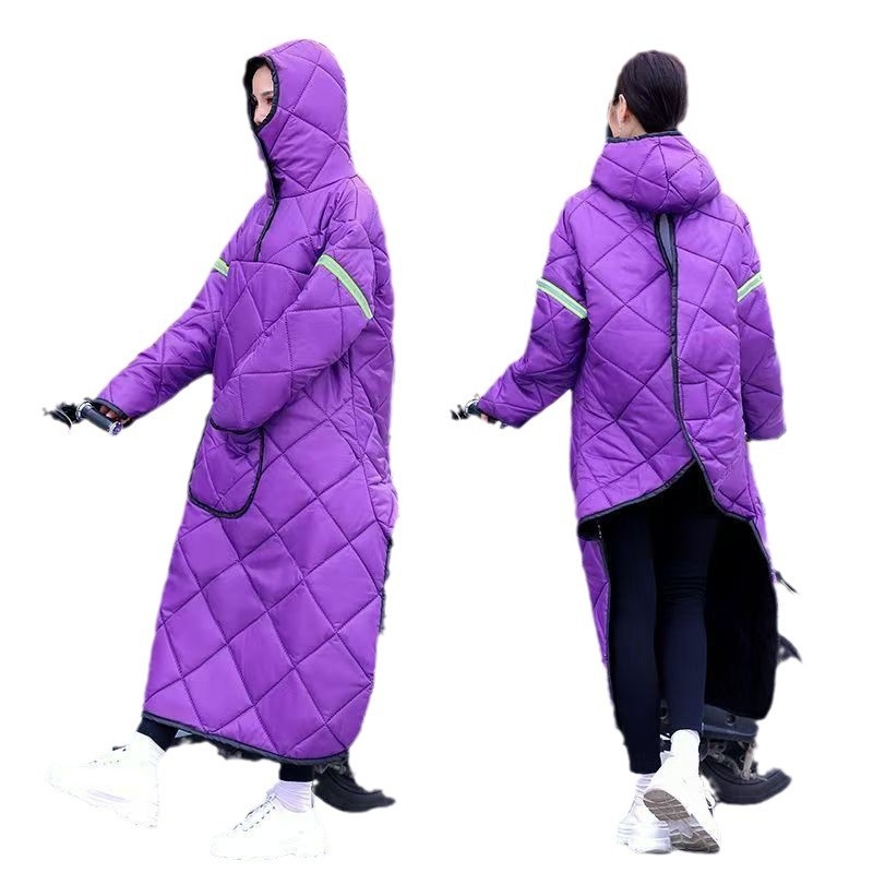 Geacă de vânt pentru motocicletă electrică, căptușită cu fleece, lungă, cu protecții pentru genunchi