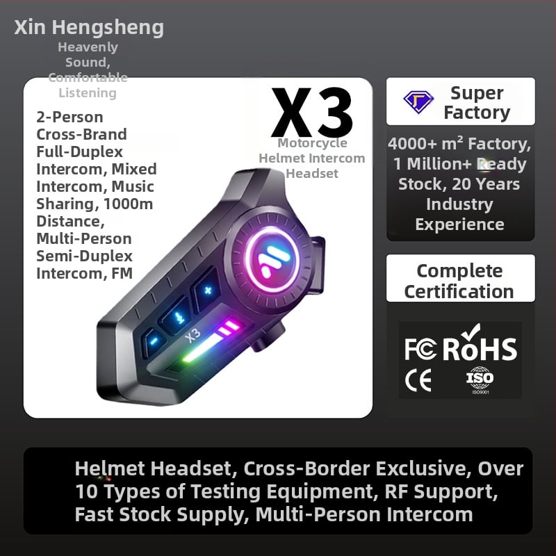 X3Pro Intercom pentru cască de motocicletă, headset Bluetooth cu sunet surround stereo, impermeabil și rezistent la praf, rază 10 m, autonomie baterie 32 h