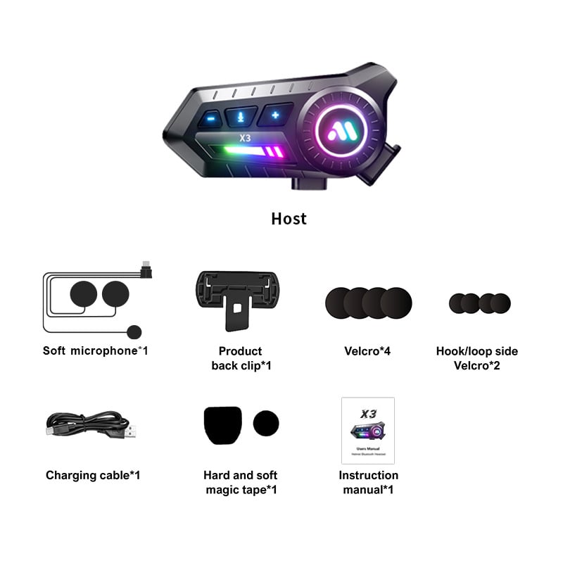 X3Pro Intercom pentru cască de motocicletă, headset Bluetooth cu sunet surround stereo, impermeabil și rezistent la praf, rază 10 m, autonomie baterie 32 h